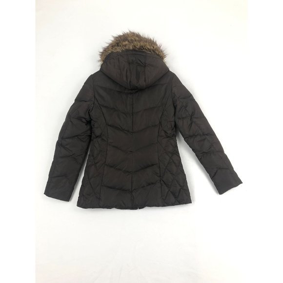 1 Madison Women's Size Small Brown Full Zip Down Puffer Jacket Faux Fur Hood - Picture 10 of 10